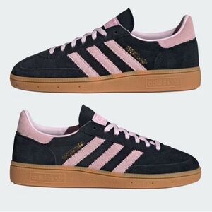 Adidas Originals HANDBALL SPEZIAL women's suede black with pink stripe Sneakers